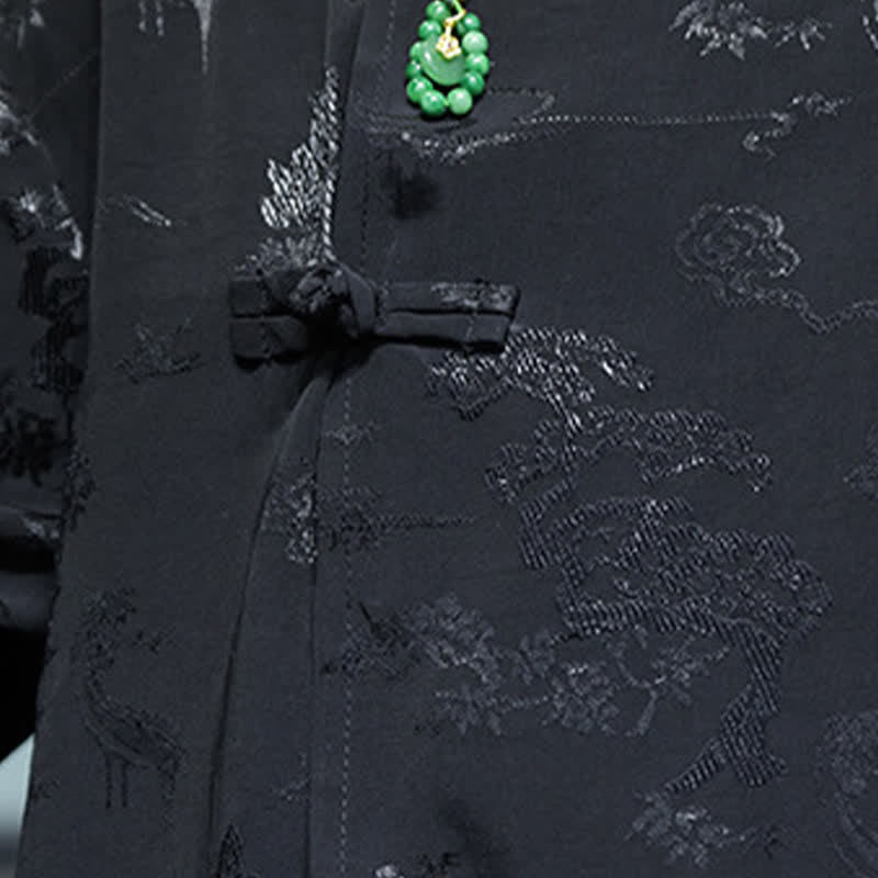 Nimara Ritual Spring Tang Style Elegant Mandarin Collar Frog Button Men's Elbow-Length Sleeve Shirts