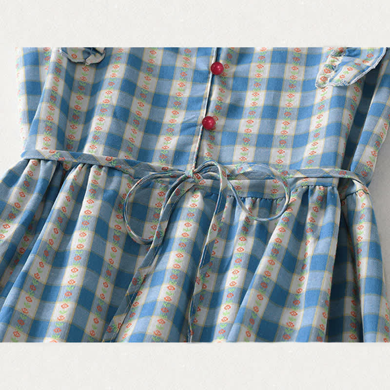 Nimara Ritual Summer Button-Up Drawstring Gingham Women's Summer Sleeveless Dress With Pockets