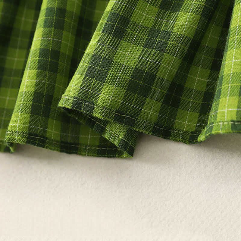 Nimara Ritual Summer Casual Green Plaid Pattern Ruffles Cotton Tank Top Women's Sleeveless Shirts