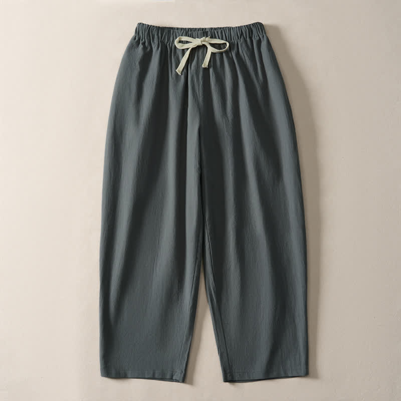 Nimara Ritual Summer Casual Drawstring Solid Cropped Pants Men's Harem Pants With Pockets