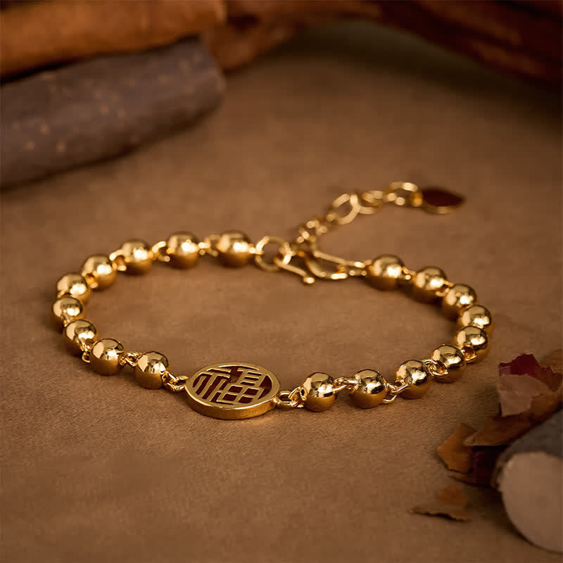 Nimara Ritual Copper Fu Character Beaded Blessing Bracelet