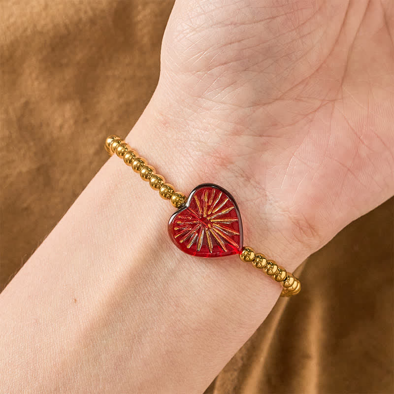 Strength and Calm Titanium Steel Liuli Heart Beaded Bracelet