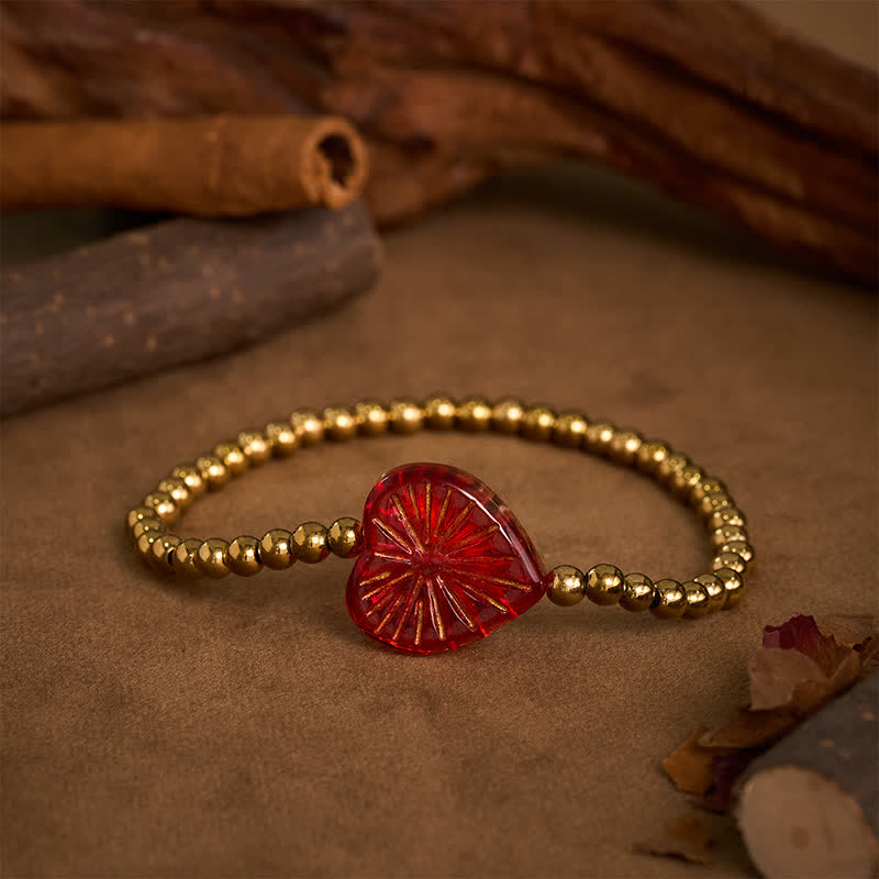 Strength and Calm Titanium Steel Liuli Heart Beaded Bracelet