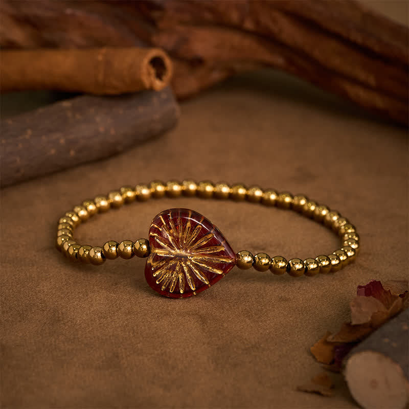 Strength and Calm Titanium Steel Liuli Heart Beaded Bracelet