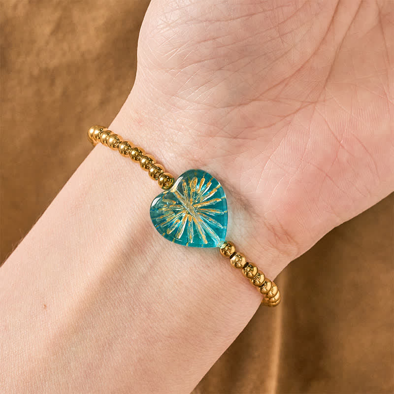 Strength and Calm Titanium Steel Liuli Heart Beaded Bracelet