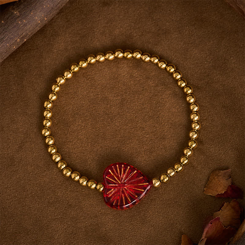 Strength and Calm Titanium Steel Liuli Heart Beaded Bracelet