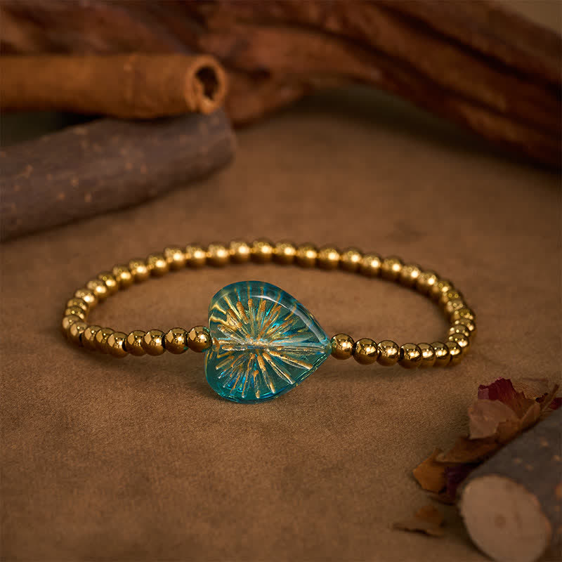 Strength and Calm Titanium Steel Liuli Heart Beaded Bracelet