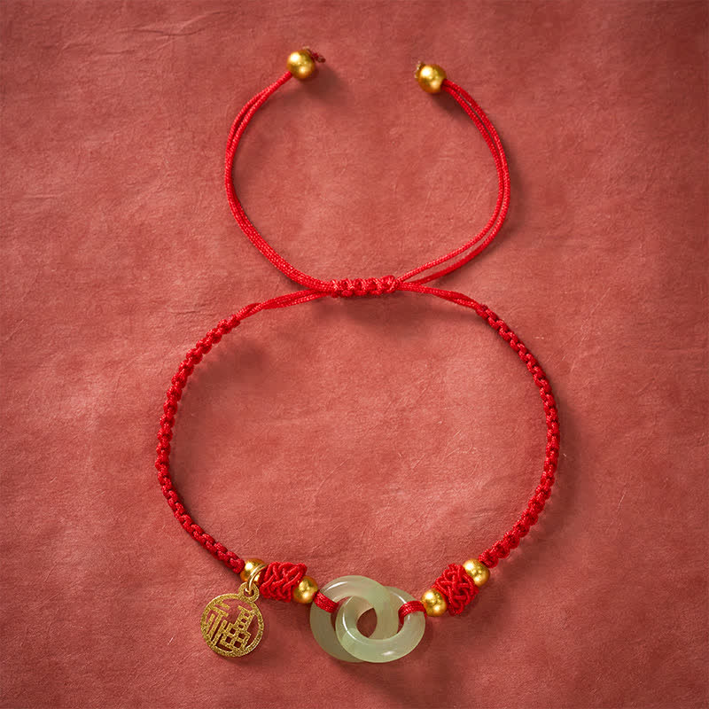 Nimara Ritual Copper Liuli Fu Character Luck Red String Bracelet