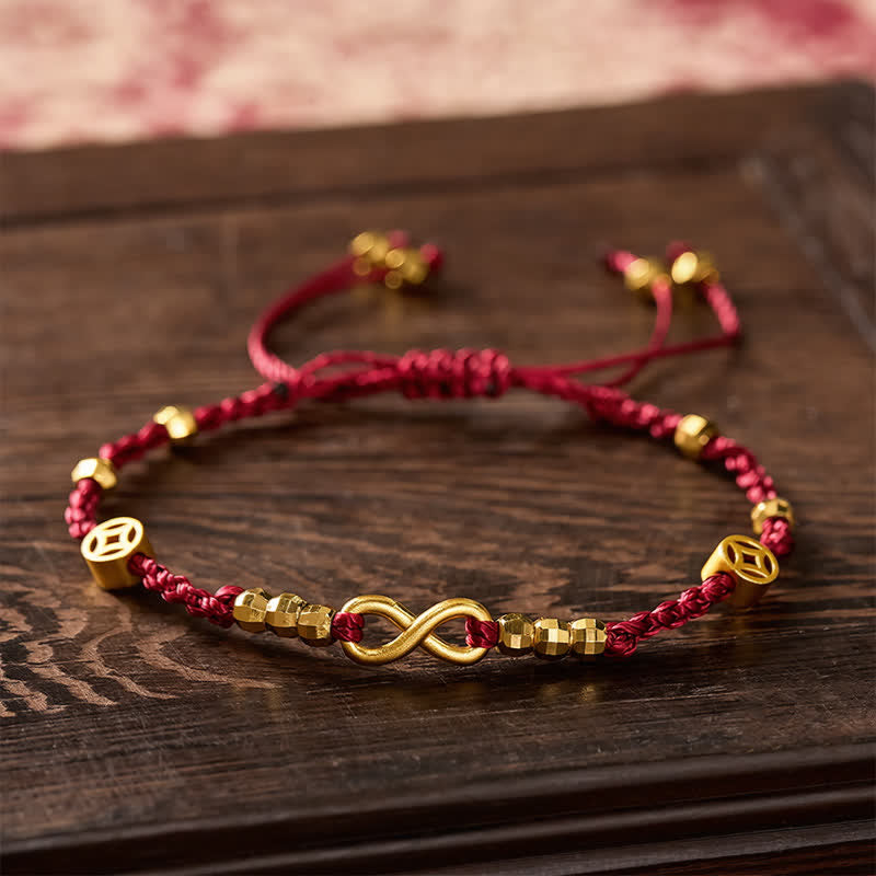 Nimara Ritual Braided Red String Chinese Coin Infinity Symbol Faith Bracelet