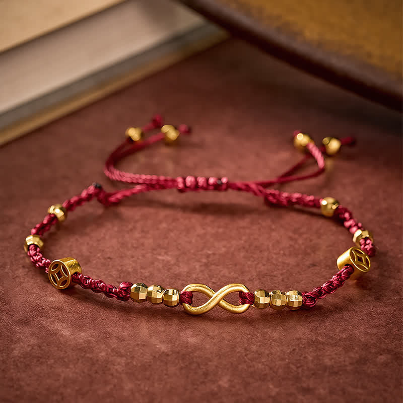 Nimara Ritual Braided Red String Chinese Coin Infinity Symbol Faith Bracelet