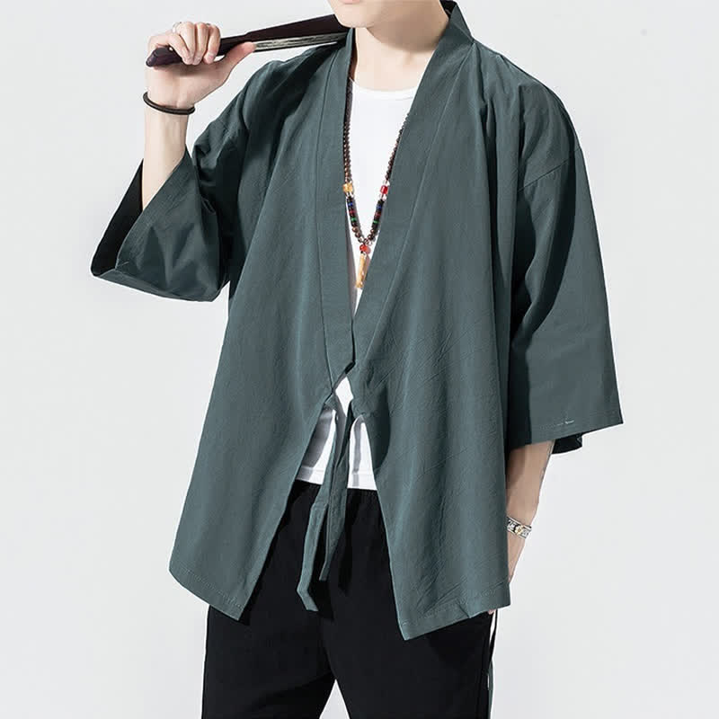 Nimara Ritual Summer Casual Minimalist Drawstring Solid Elbow-Length Sleeve Men's Kimono