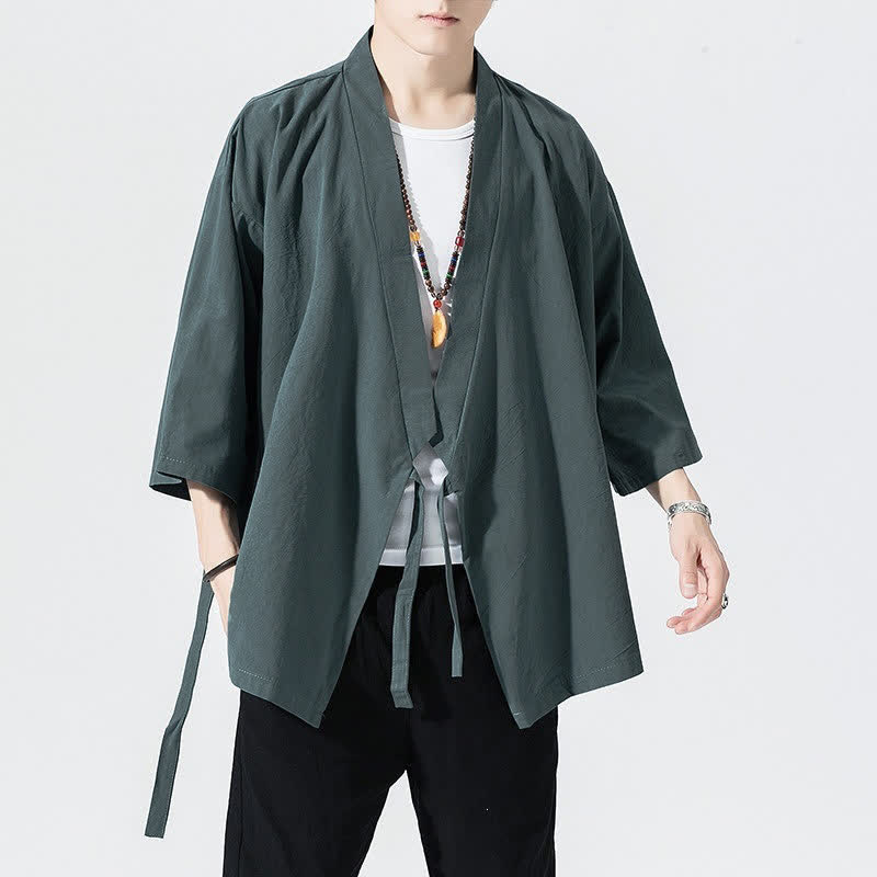 Nimara Ritual Summer Casual Minimalist Drawstring Solid Elbow-Length Sleeve Men's Kimono