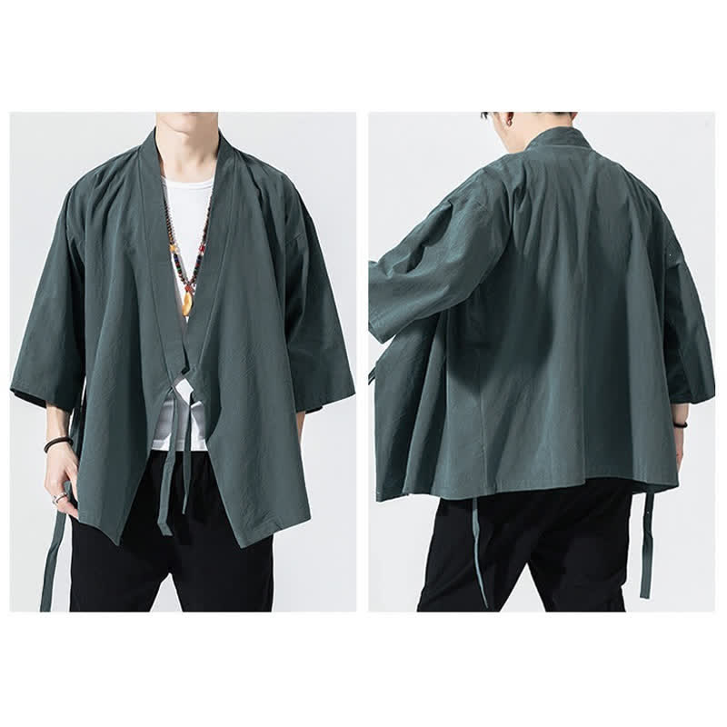 Nimara Ritual Summer Casual Minimalist Drawstring Solid Elbow-Length Sleeve Men's Kimono