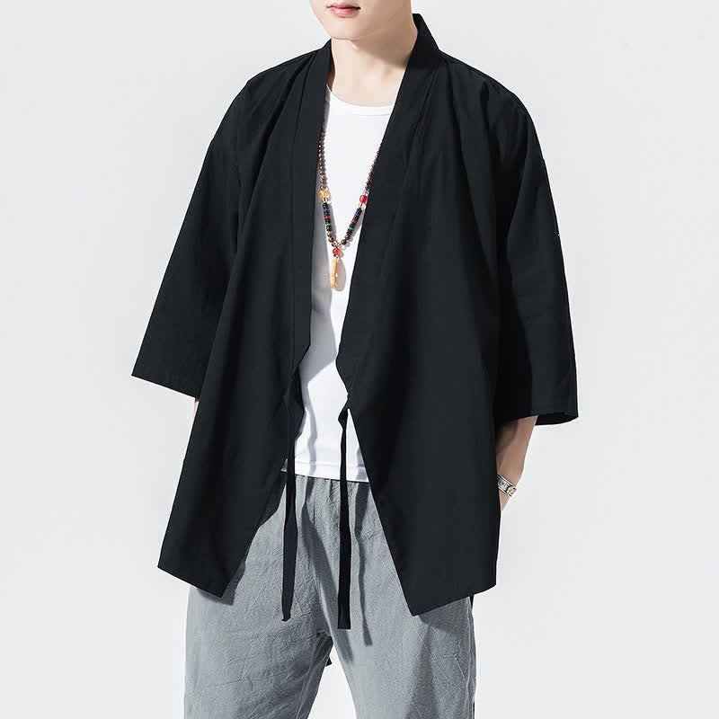 Nimara Ritual Summer Casual Minimalist Drawstring Solid Elbow-Length Sleeve Men's Kimono