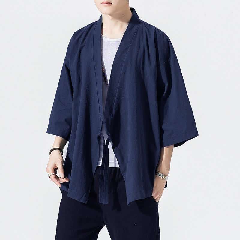 Nimara Ritual Summer Casual Minimalist Drawstring Solid Elbow-Length Sleeve Men's Kimono