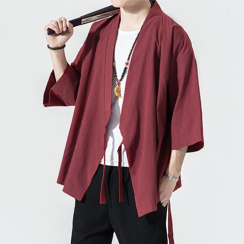 Nimara Ritual Summer Casual Minimalist Drawstring Solid Elbow-Length Sleeve Men's Kimono