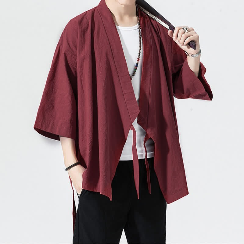 Nimara Ritual Summer Casual Minimalist Drawstring Solid Elbow-Length Sleeve Men's Kimono