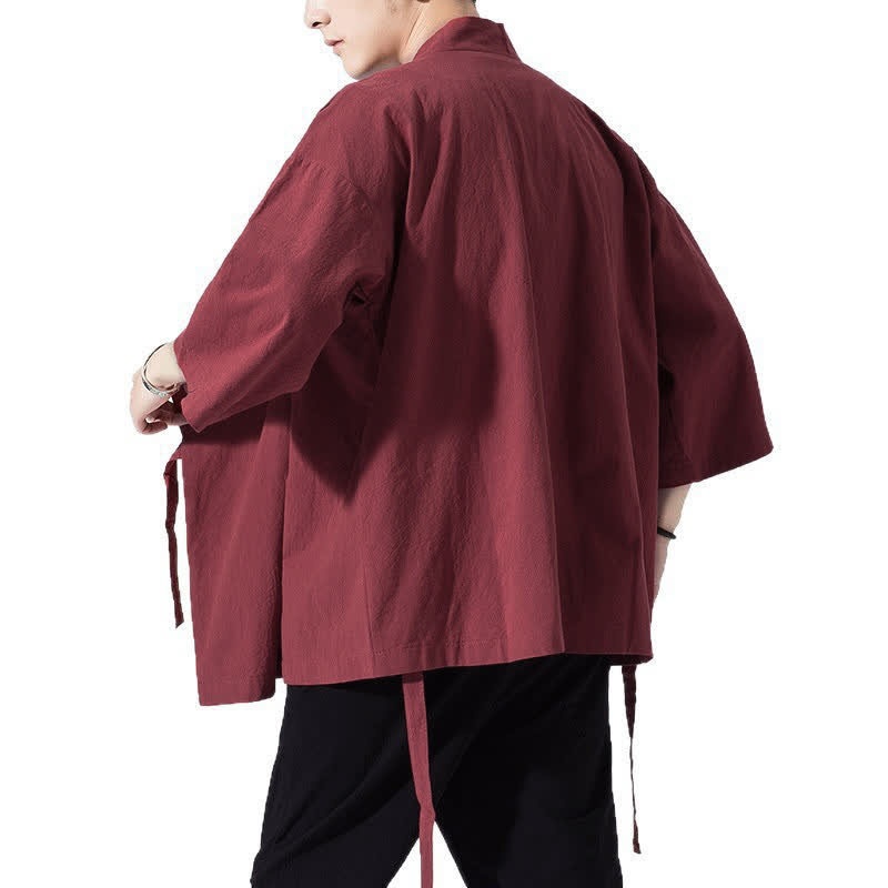 Nimara Ritual Summer Casual Minimalist Drawstring Solid Elbow-Length Sleeve Men's Kimono