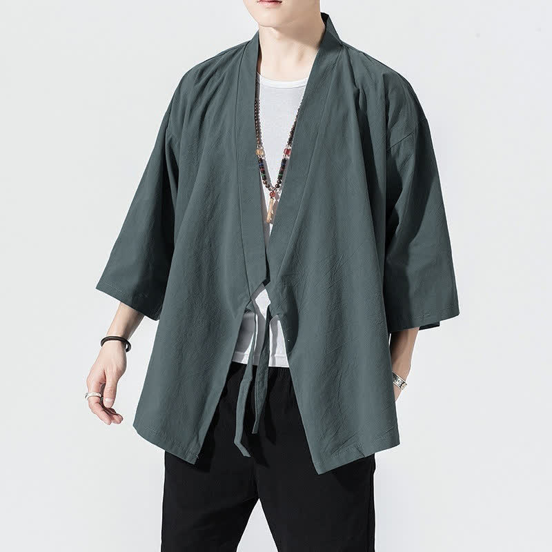 Nimara Ritual Summer Casual Minimalist Drawstring Solid Elbow-Length Sleeve Men's Kimono