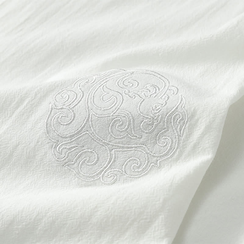 Nimara Ritual 2Pcs Summer Tang Style Casual Embroidery Solid Cotton Linen Short Sleeve Shirt Shorts Men's Meditation Cloth With Pocket