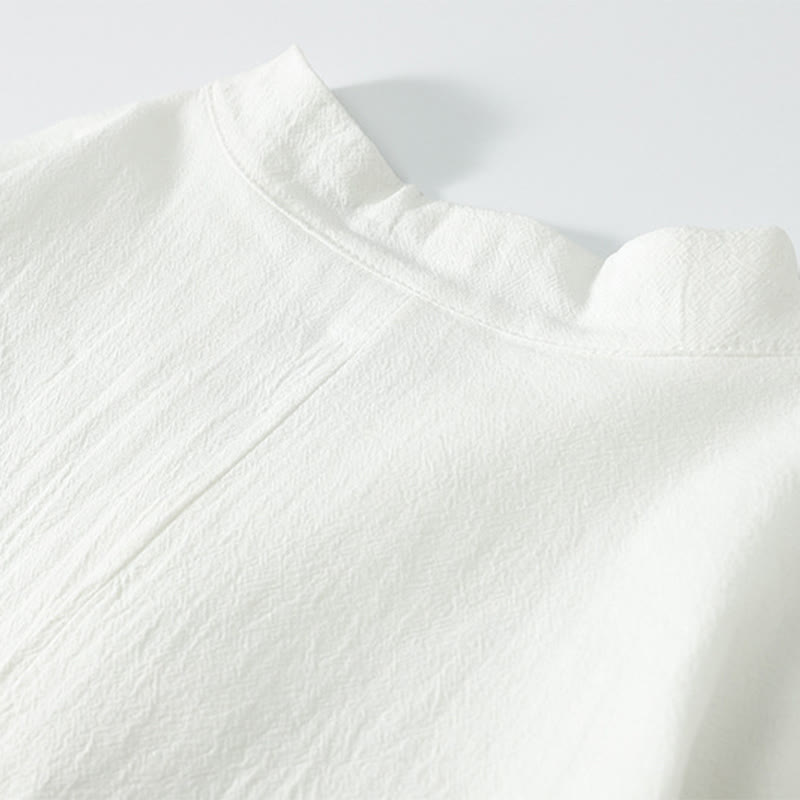 Nimara Ritual 2Pcs Summer Tang Style Casual Embroidery Solid Cotton Linen Short Sleeve Shirt Shorts Men's Meditation Cloth With Pocket