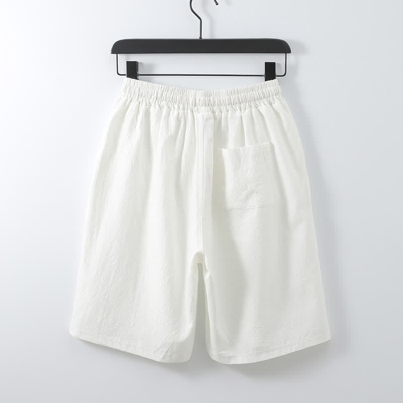Nimara Ritual 2Pcs Summer Meditation Tang Style Drawstring Solid Cotton Linen Short Sleeve Shirt Shorts Men's Meditation Cloth With Pockets