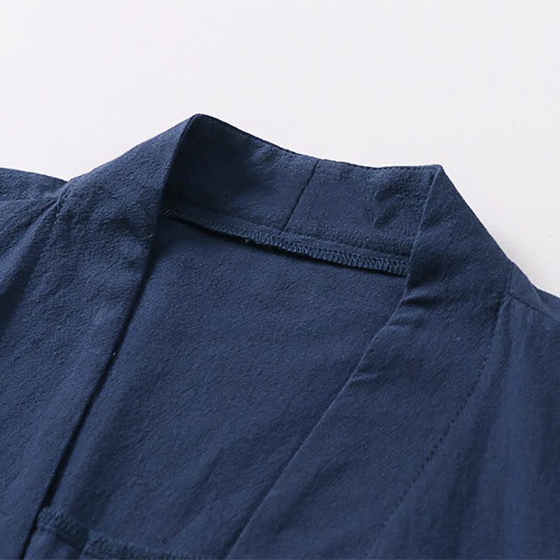 Nimara Ritual Summer Casual Minimalist Short Sleeve Solid Lace-up Open Front Cotton Linen Men's Kimono