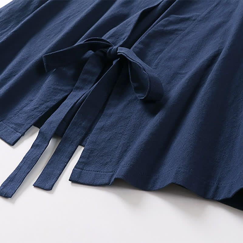 Nimara Ritual Summer Casual Minimalist Short Sleeve Solid Lace-up Open Front Cotton Linen Men's Kimono