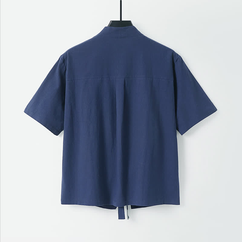 Nimara Ritual Summer Casual Minimalist Short Sleeve Solid Lace-up Open Front Cotton Linen Men's Kimono