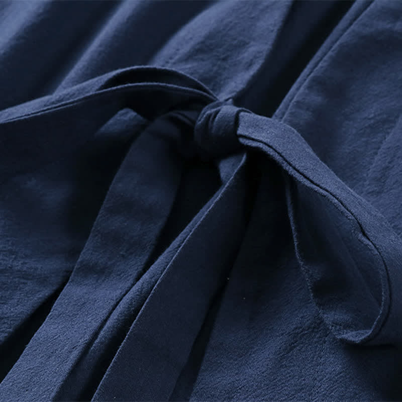 Nimara Ritual Summer Casual Minimalist Short Sleeve Solid Lace-up Open Front Cotton Linen Men's Kimono