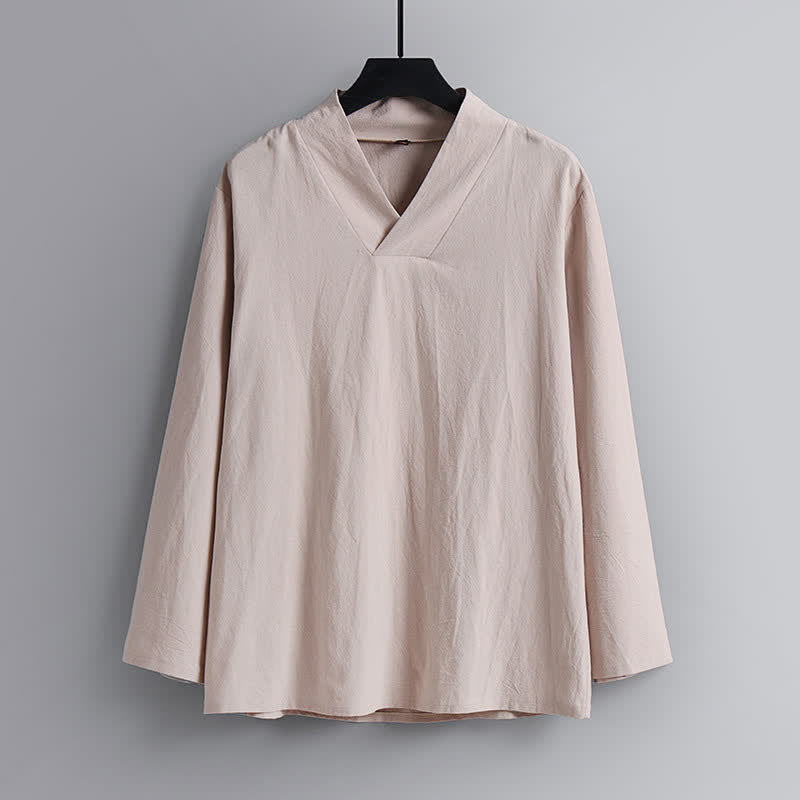 Nimara Ritual Cross-Collars Cotton Linen Tang Suit Hanfu Top Pants Clothing Men's Set