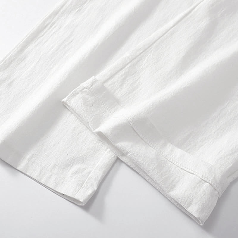 Nimara Ritual Cross-Collars Cotton Linen Tang Suit Hanfu Top Pants Clothing Men's Set