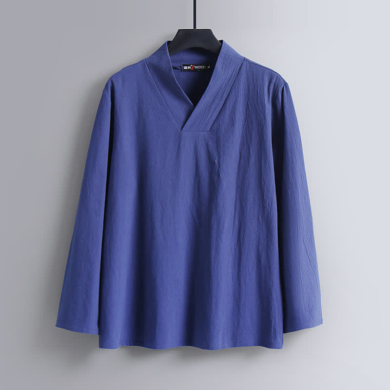 Nimara Ritual Cross-Collars Cotton Linen Tang Suit Hanfu Top Pants Clothing Men's Set