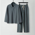 Nimara Ritual Cross-Collars Cotton Linen Tang Suit Hanfu Top Pants Clothing Men's Set