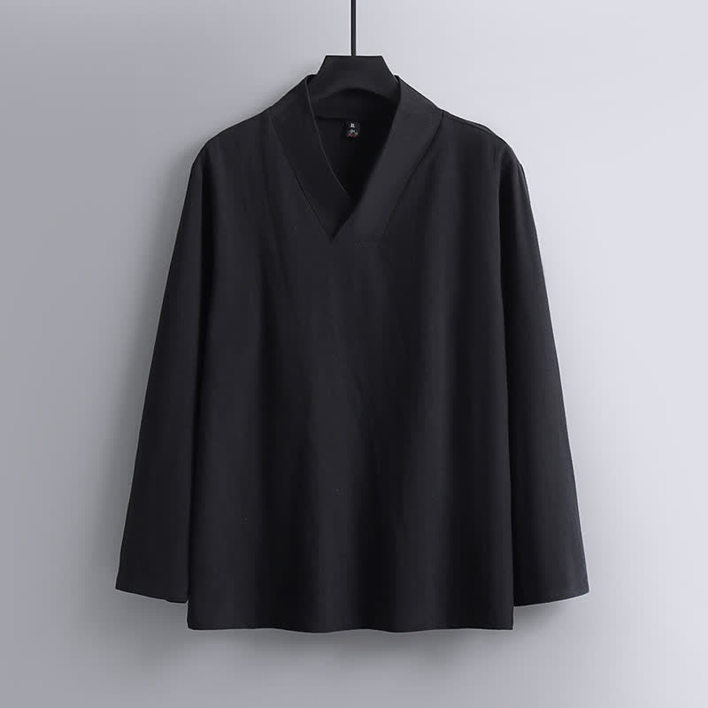 Nimara Ritual Cross-Collars Cotton Linen Tang Suit Hanfu Top Pants Clothing Men's Set