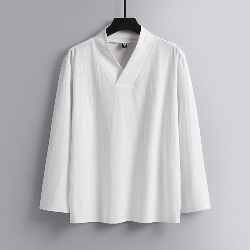 Nimara Ritual Cross-Collars Cotton Linen Tang Suit Hanfu Top Pants Clothing Men's Set