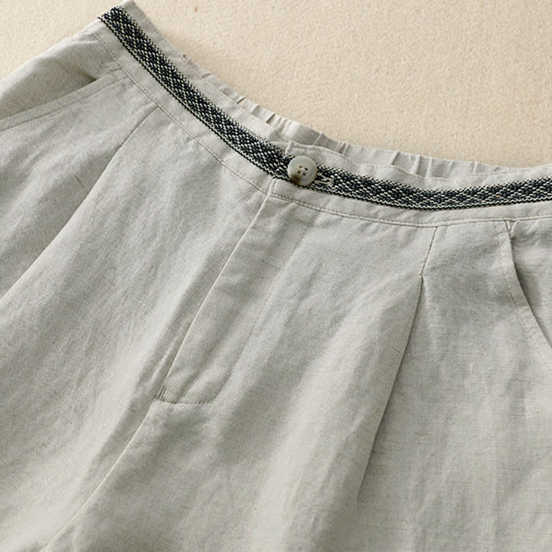 Nimara Ritual Solid Color Front Button Back Elastic Women's Pants With Pockets