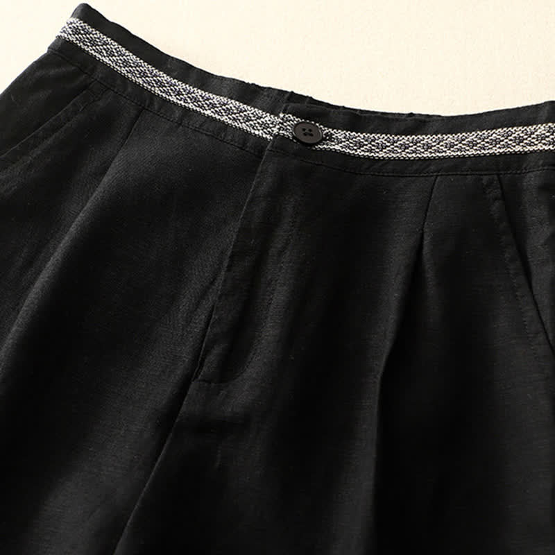 Nimara Ritual Solid Color Front Button Back Elastic Women's Pants With Pockets