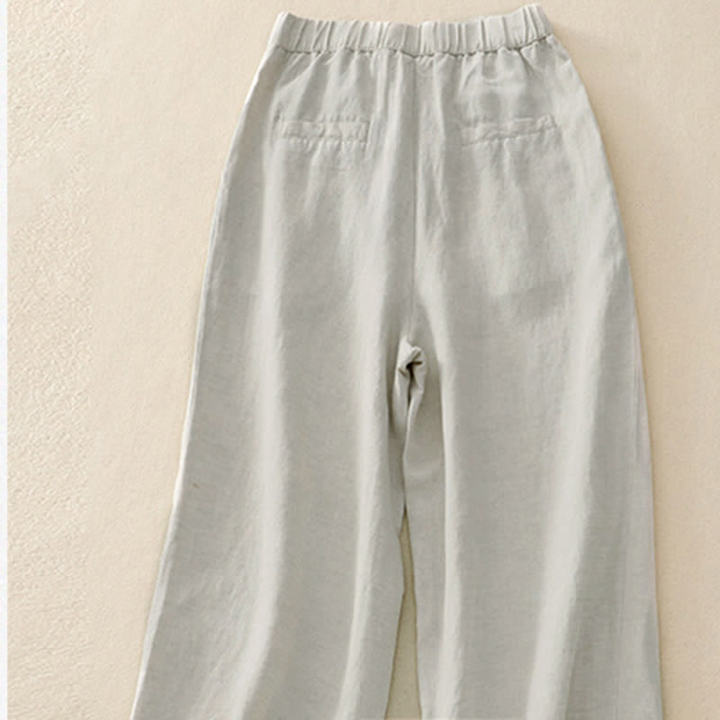 Nimara Ritual Solid Color Front Button Back Elastic Women's Pants With Pockets