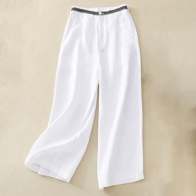 Nimara Ritual Solid Color Front Button Back Elastic Women's Pants With Pockets