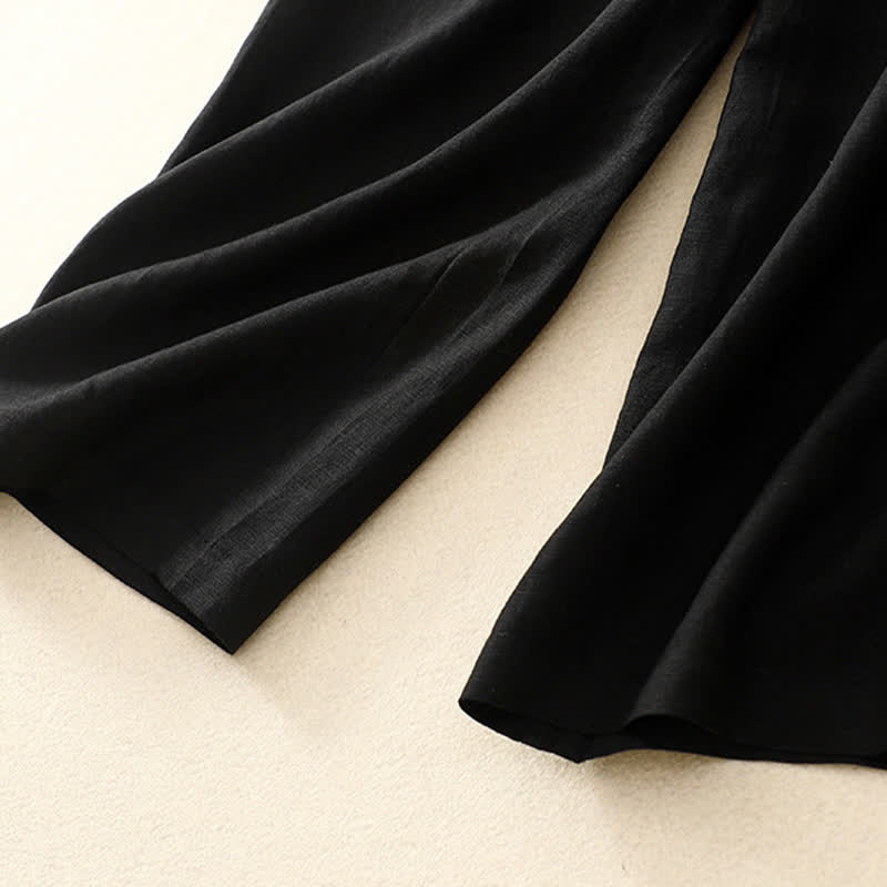 Nimara Ritual Solid Color Front Button Back Elastic Women's Pants With Pockets