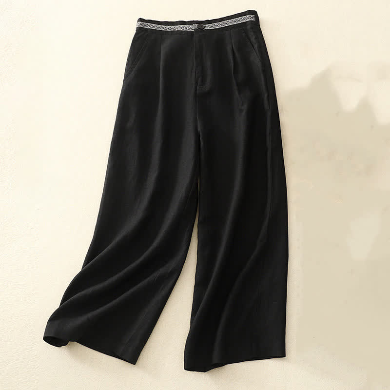 Nimara Ritual Solid Color Front Button Back Elastic Women's Pants With Pockets