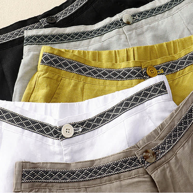 Nimara Ritual Solid Color Front Button Back Elastic Women's Pants With Pockets