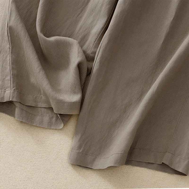 Nimara Ritual Solid Color Front Button Back Elastic Women's Pants With Pockets