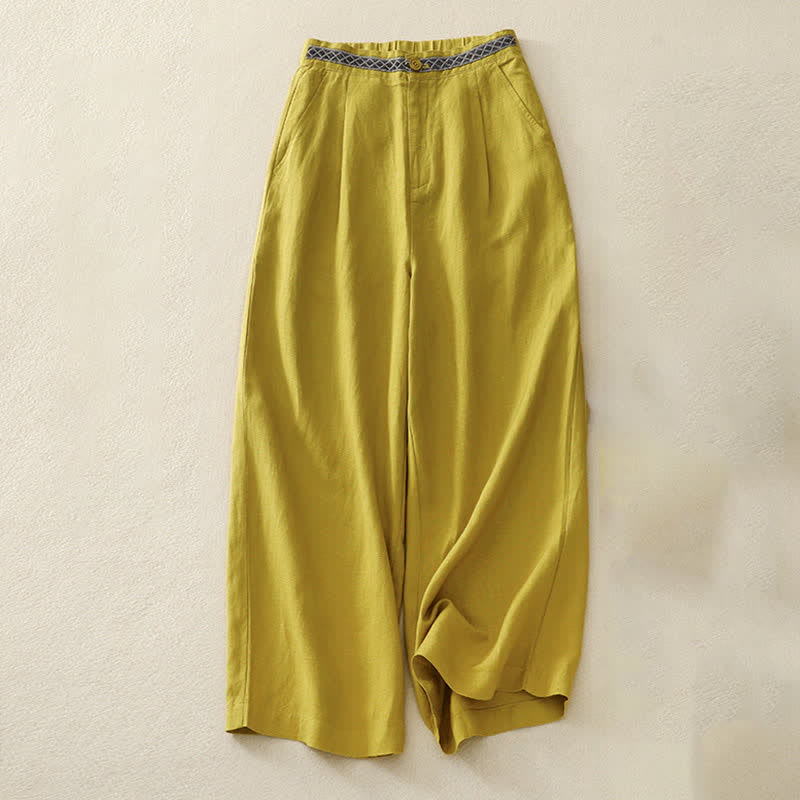Nimara Ritual Solid Color Front Button Back Elastic Women's Pants With Pockets