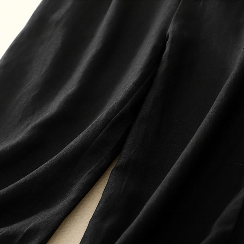 Nimara Ritual Solid Color Front Button Back Elastic Women's Pants With Pockets