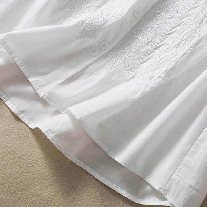 Nimara Ritual Summer Plain Button Embroidery Flower Pattern Three Quarter Sleeve Lapel Women's Shirt