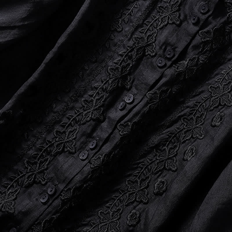 Nimara Ritual Summer Plain Button Embroidery Flower Pattern Three Quarter Sleeve Lapel Women's Shirt