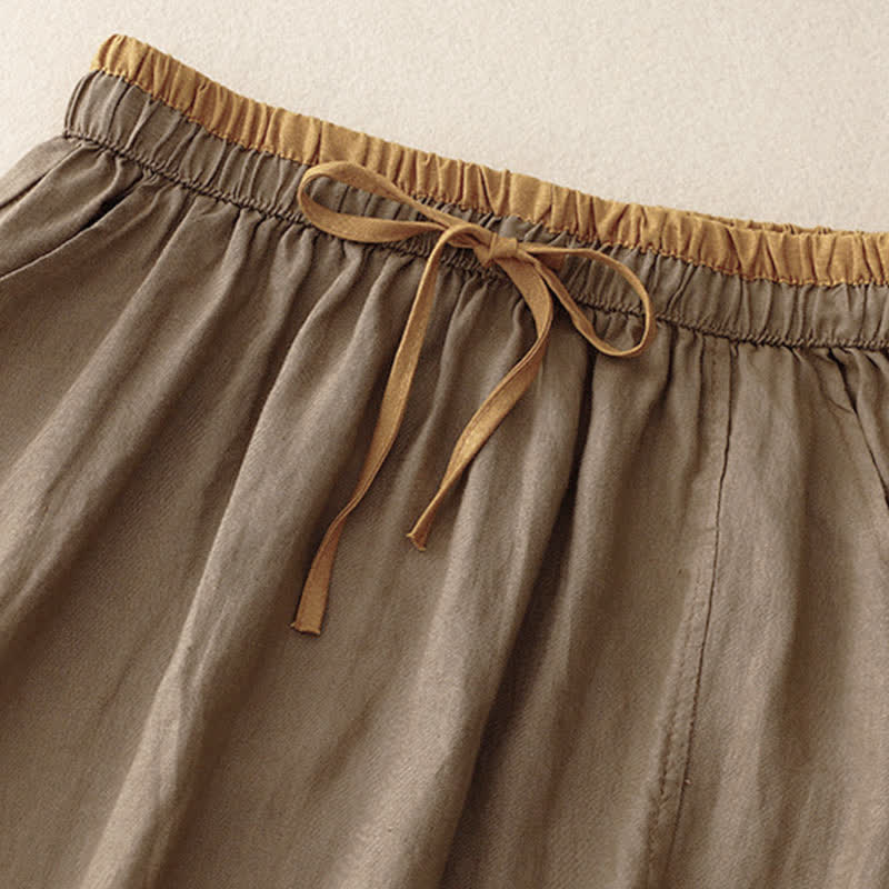 Nimara Ritual Vintage Solid Embroidery Drawstring Women's Skirt With Pockets
