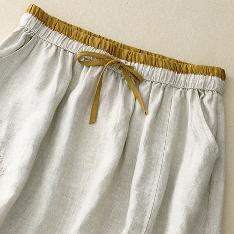 Nimara Ritual Vintage Solid Embroidery Drawstring Women's Skirt With Pockets